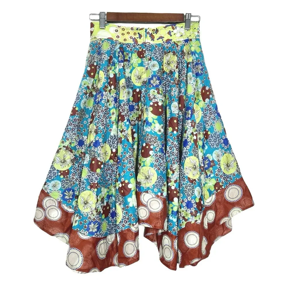 Workers For Freedom | Women | Floral A-Line Boho Hippie Circle Midi Skirt | Sz 4
